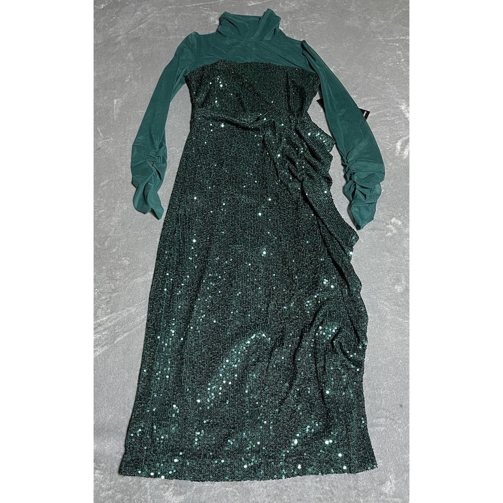 Boston‎ Proper Dress Womens 2 Green Mesh Long Sleeve Sequin Sheath Whimsical